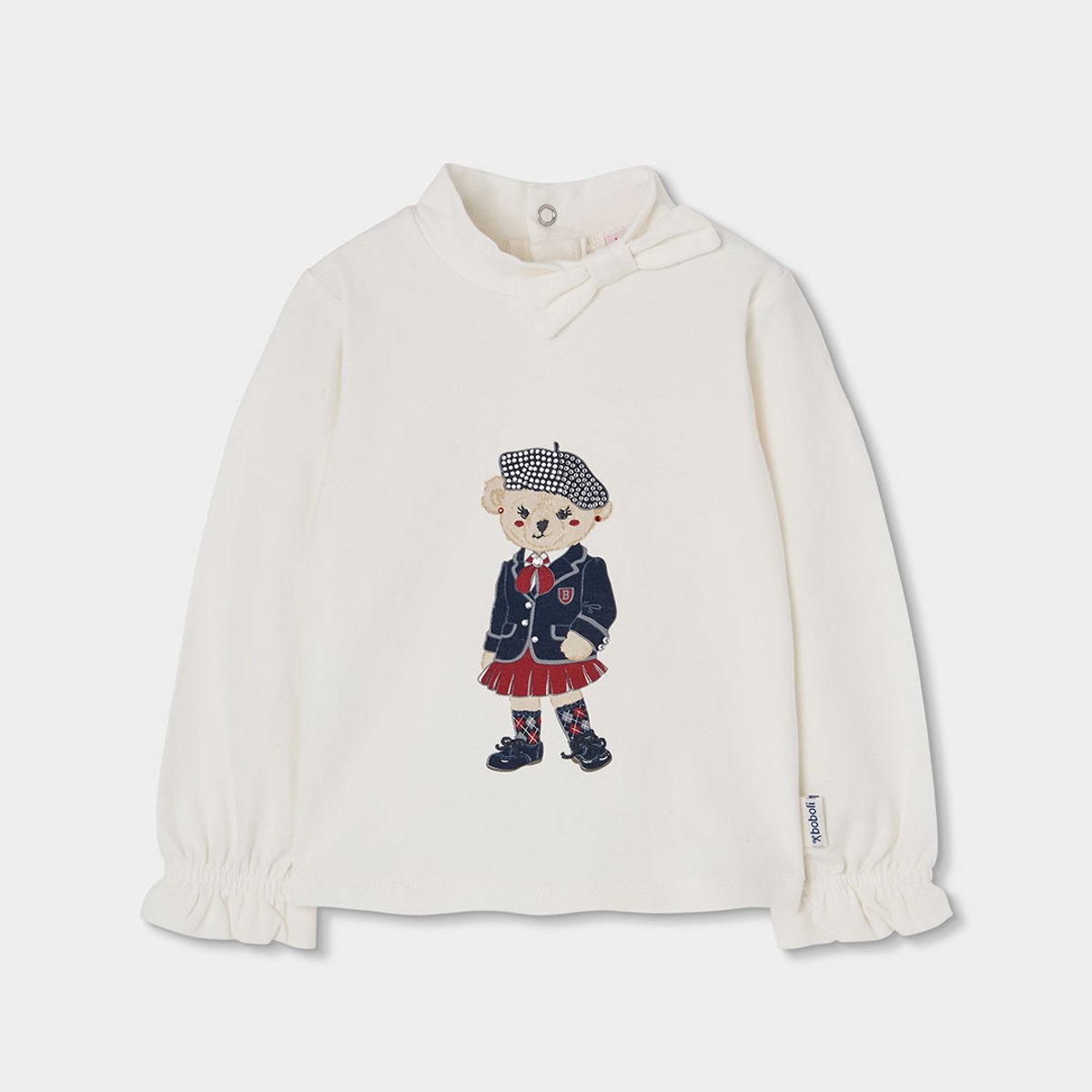 T-shirt fille en maille imprimé ourson blanc, BOBOLI