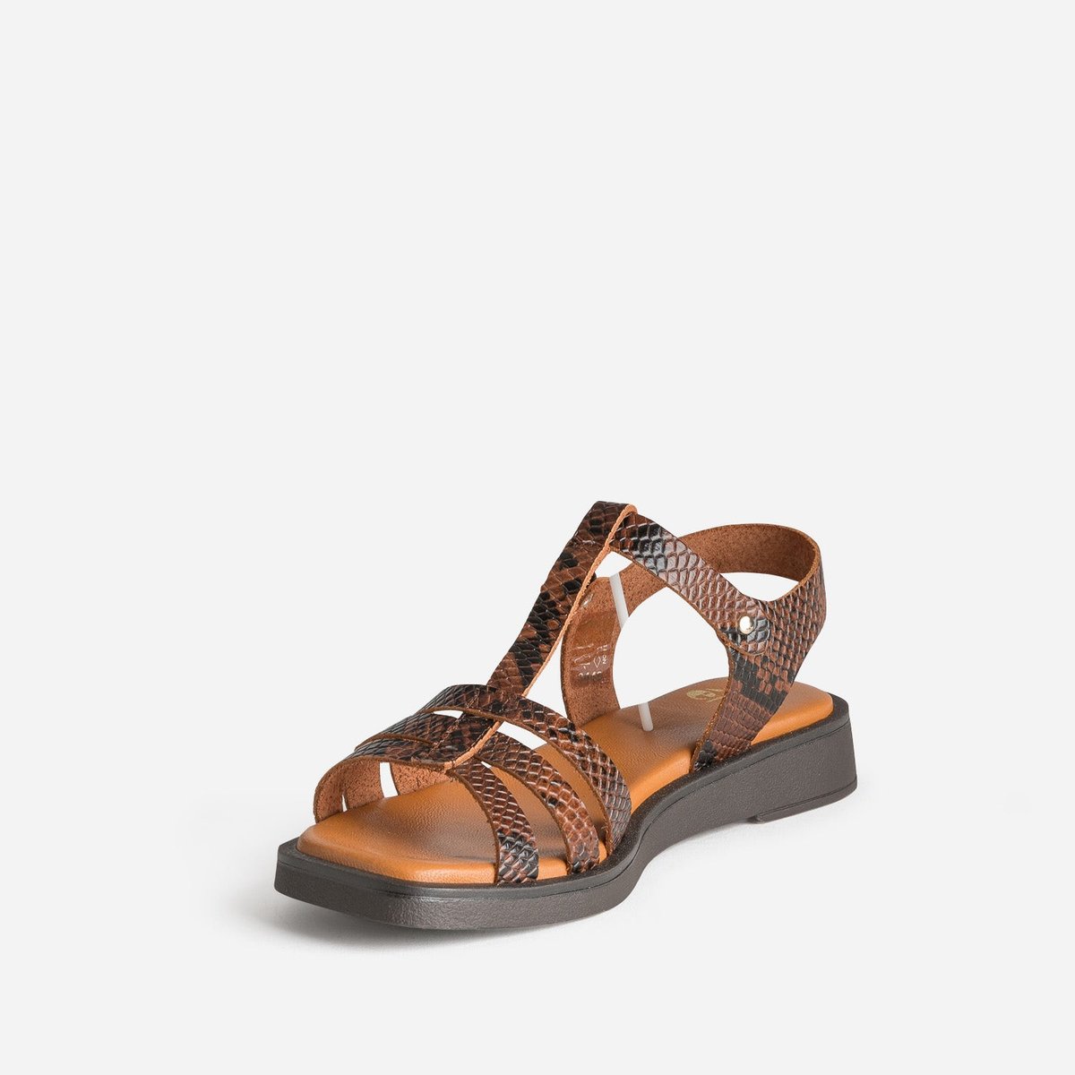 Sandale Plate en cuir NADINA python marron, ERAM
