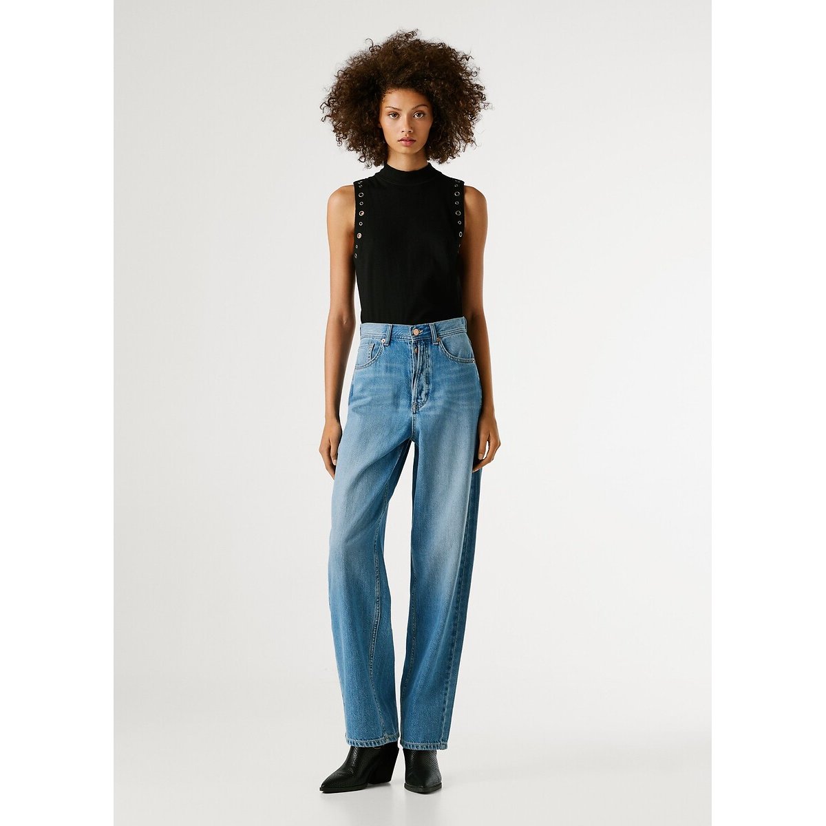 Jean barrel taille haute ADDISON authentic sky blue tencel blen, PEPE JEANS