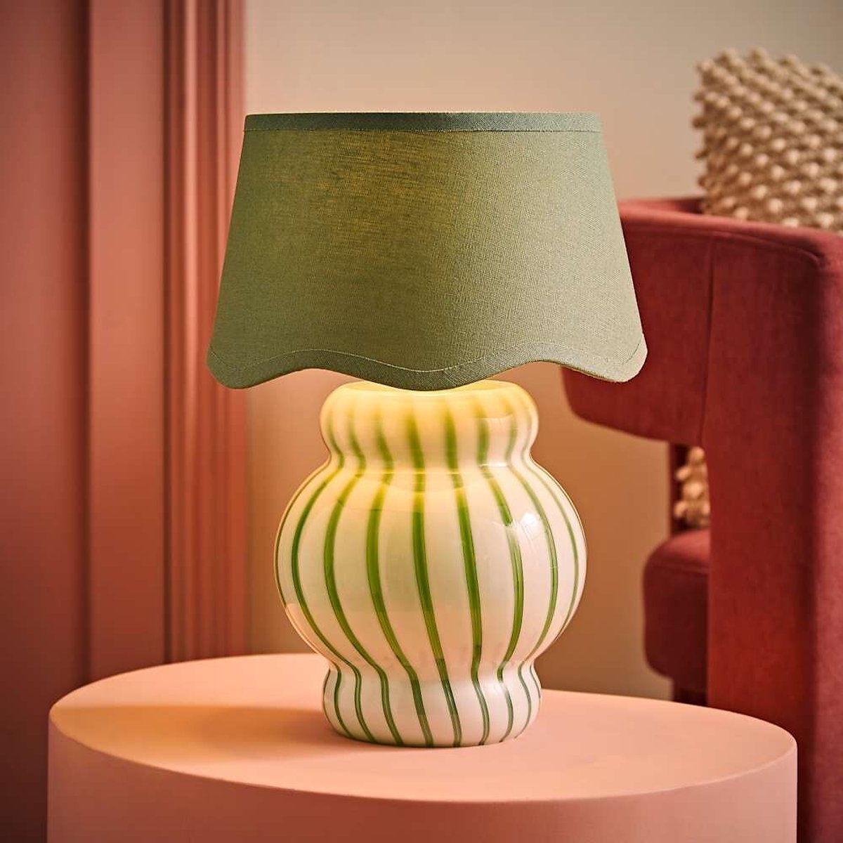 Toffee Stripe Glass Table Lamp with Scallop Shade green, SO'HOME