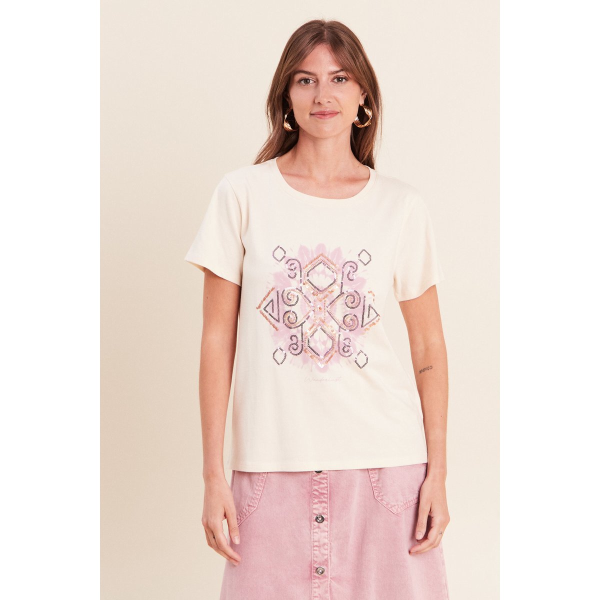 T-shirt col rond manches courtes ecru, BREAL