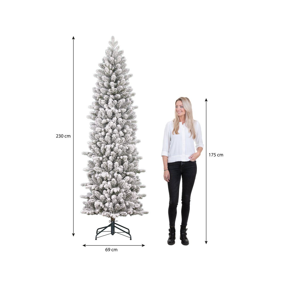 Sapin de Noël artificiel étroit et enneigé H230 cm HARMA vert, BLACK BOX TREES