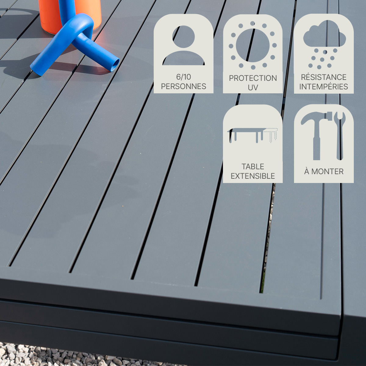 Ensemble 6/10p en alu et 8 fauteuils MODULO gris, WILSA GARDEN
