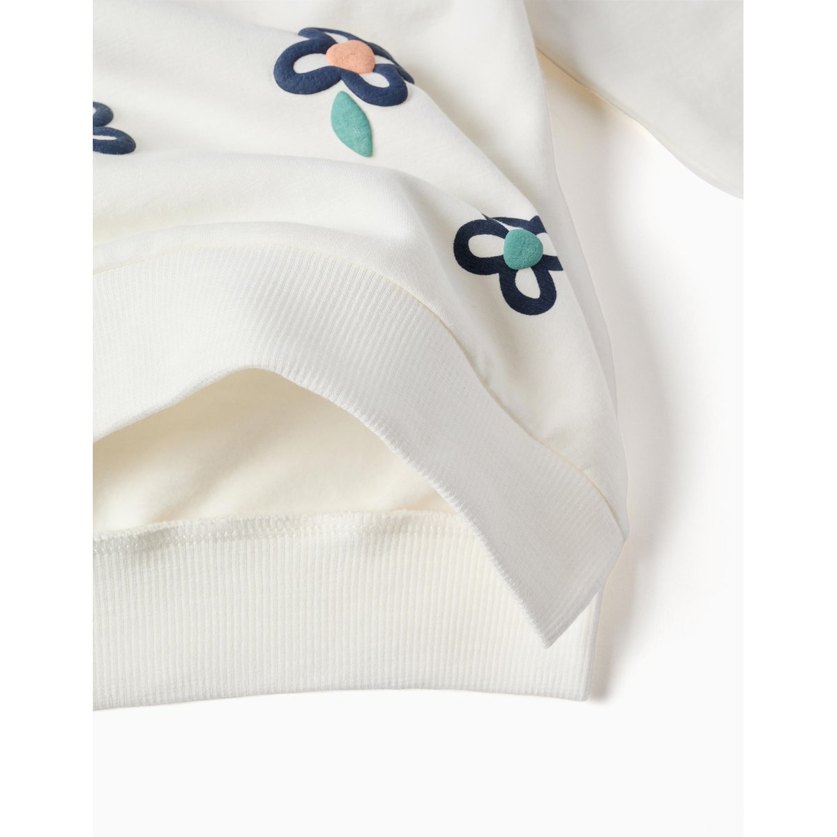Sweat en coton peigné avec fleurs en relief blanc, ZIPPY