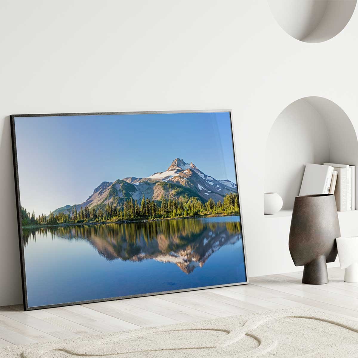 Affiche encadrée lac de montagne et reflet affiche + cadre en métal - noir, HEXOA