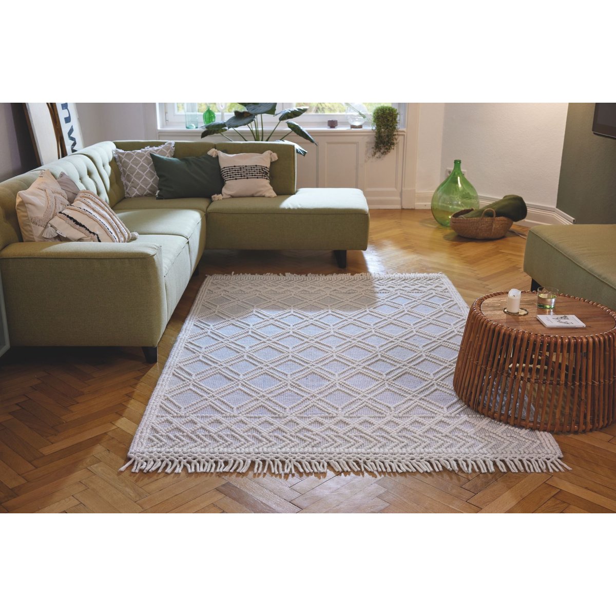 Tapis de salon en style scandinave - COLORED MACRAMÉ bleu, TOM TAILOR