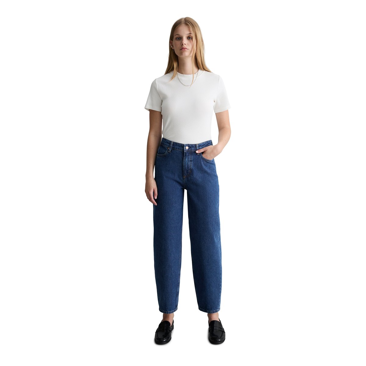 Jean modèle Stine, coupe barrel, longueur raccourcie en pur coton bleu, MARC O’POLO DENIM