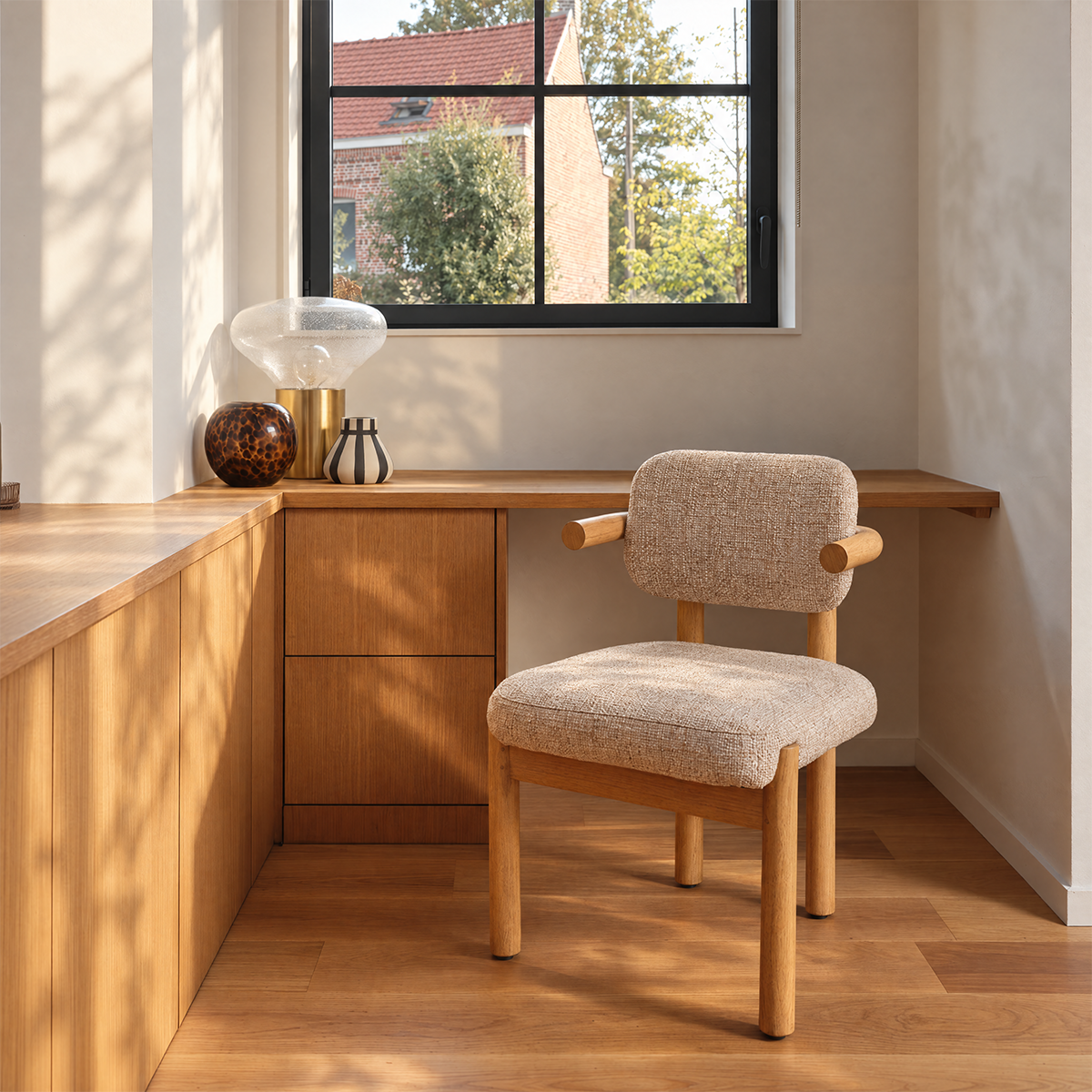 Chaise en mindi massif et tissu texturé NEO couleur unique, BERAH GETAH