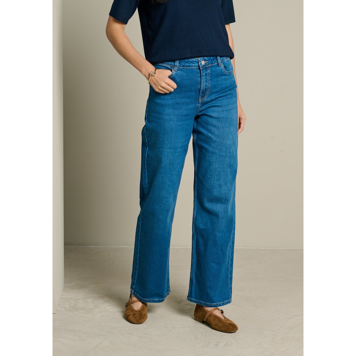 Jean taille haute coupe large bleu, LOLALIZA