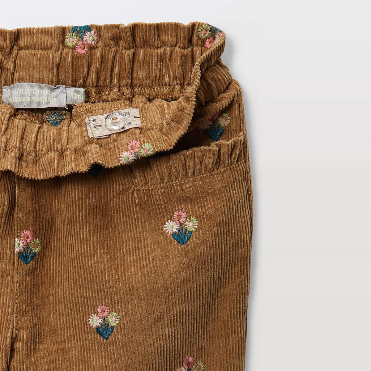 Pantalon taille élastique en velours brodé en coton BIO GOTS velouté, BOUT'CHOU
