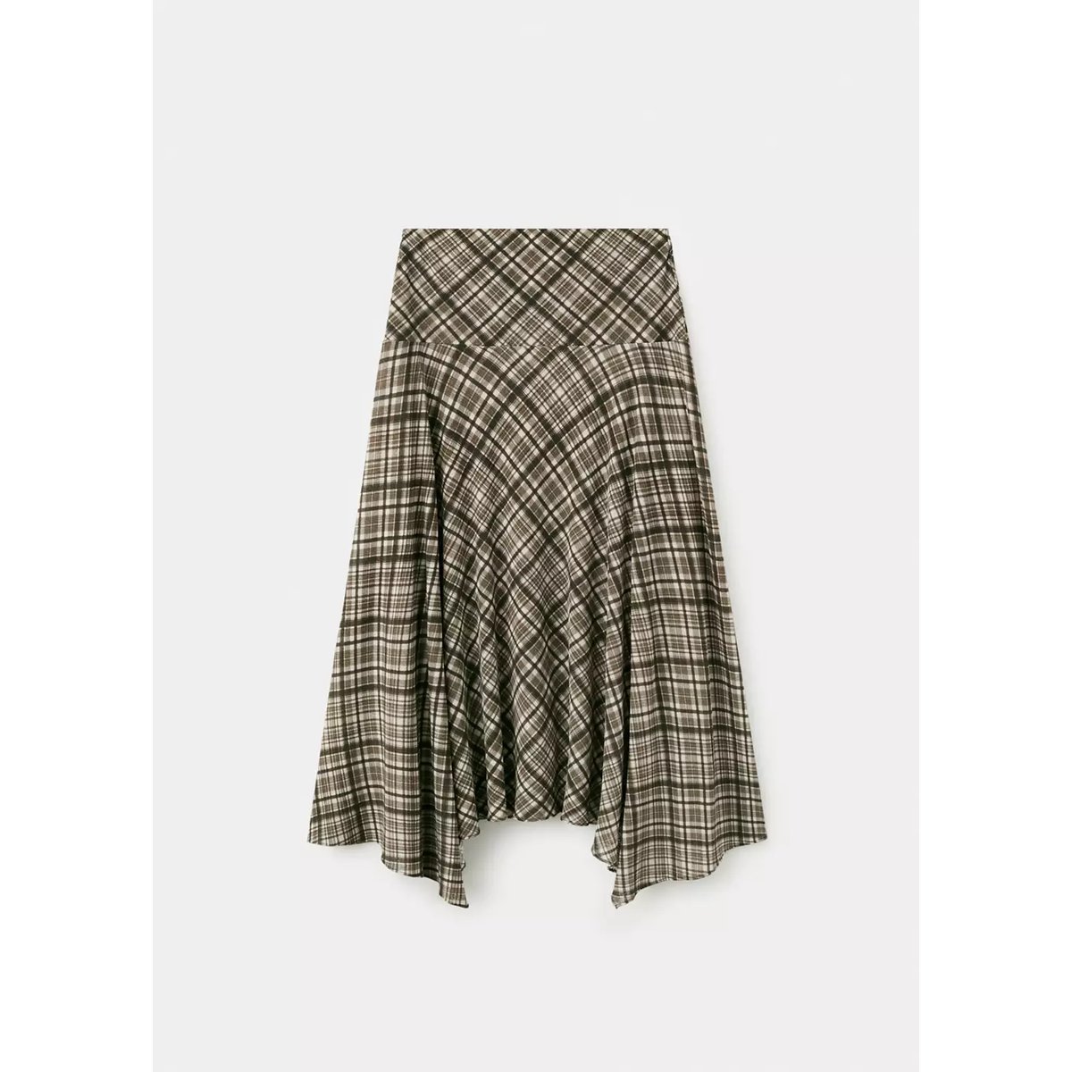 Jupe asymétrique carreaux marron, MANGO
