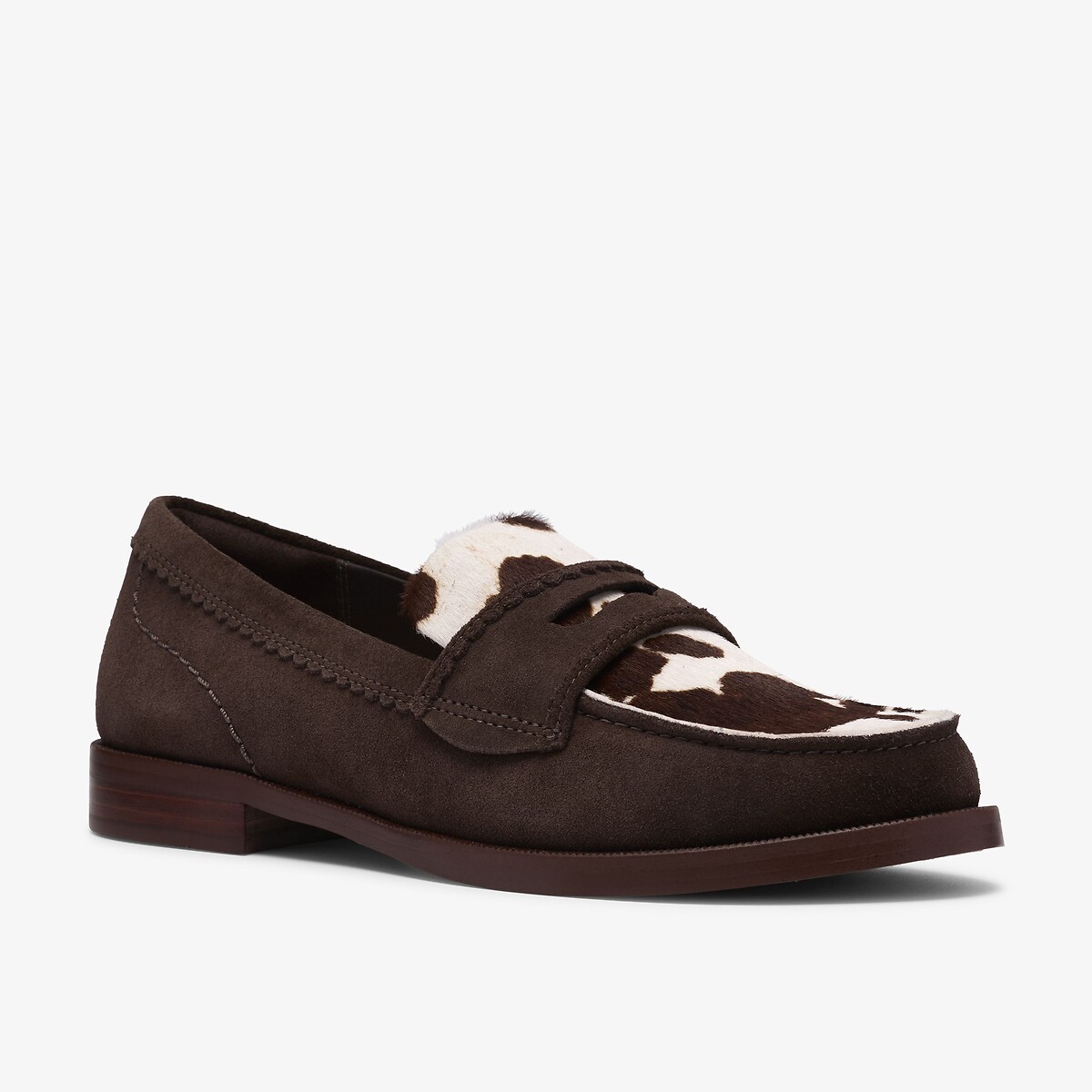 Leren loafers, koeienmotief, TRAVEN EDGE kastanje/wit, CLARKS
