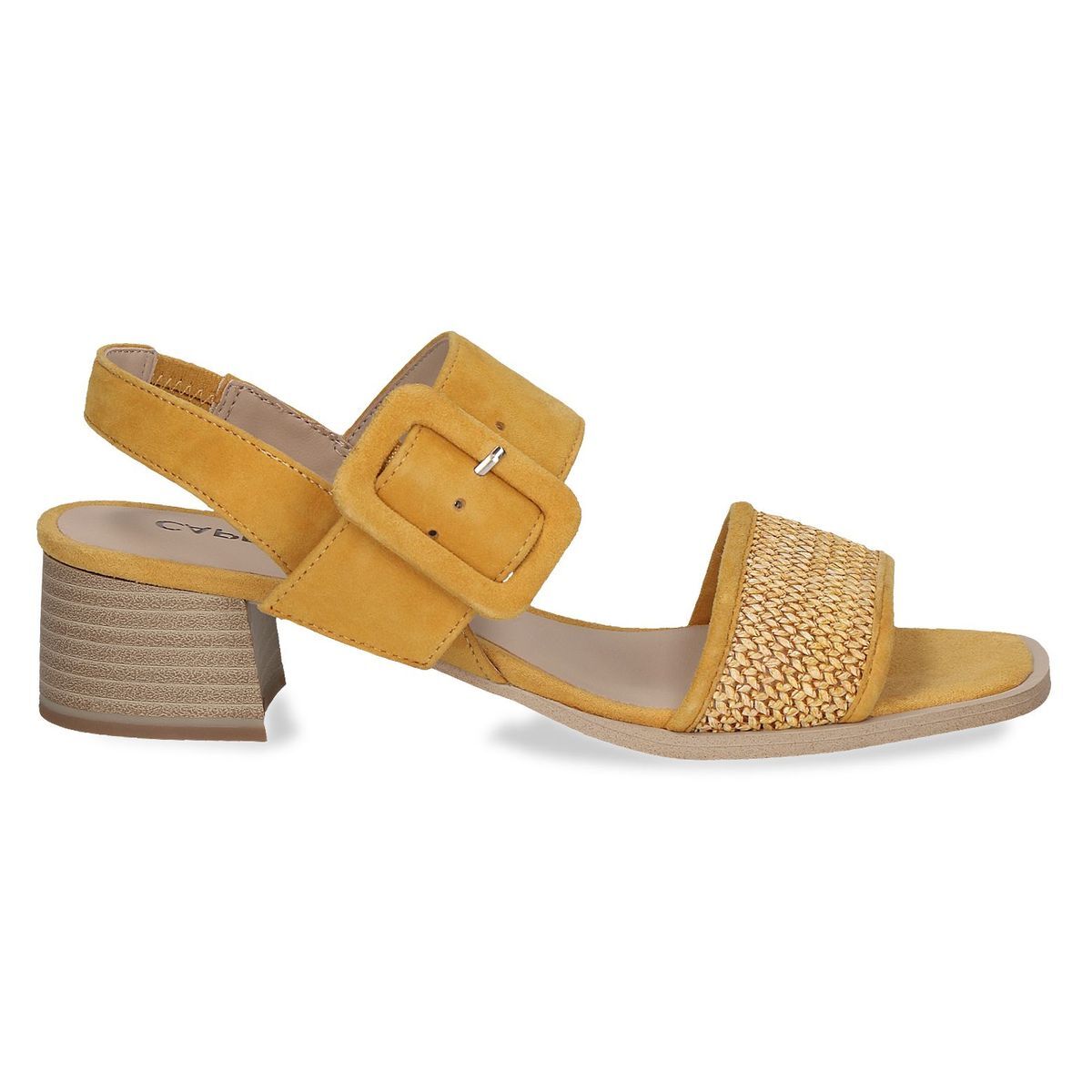 Sandale à talon en boucle jaune mangue suède, CAPRICE