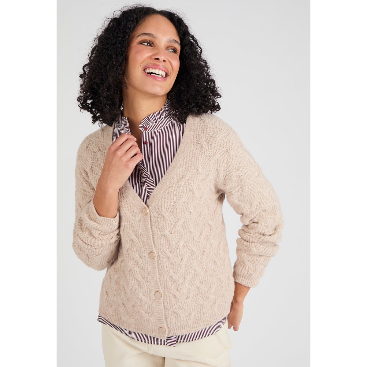 Gilet torsadé Thermolactyl marron beige chiné, DAMART
