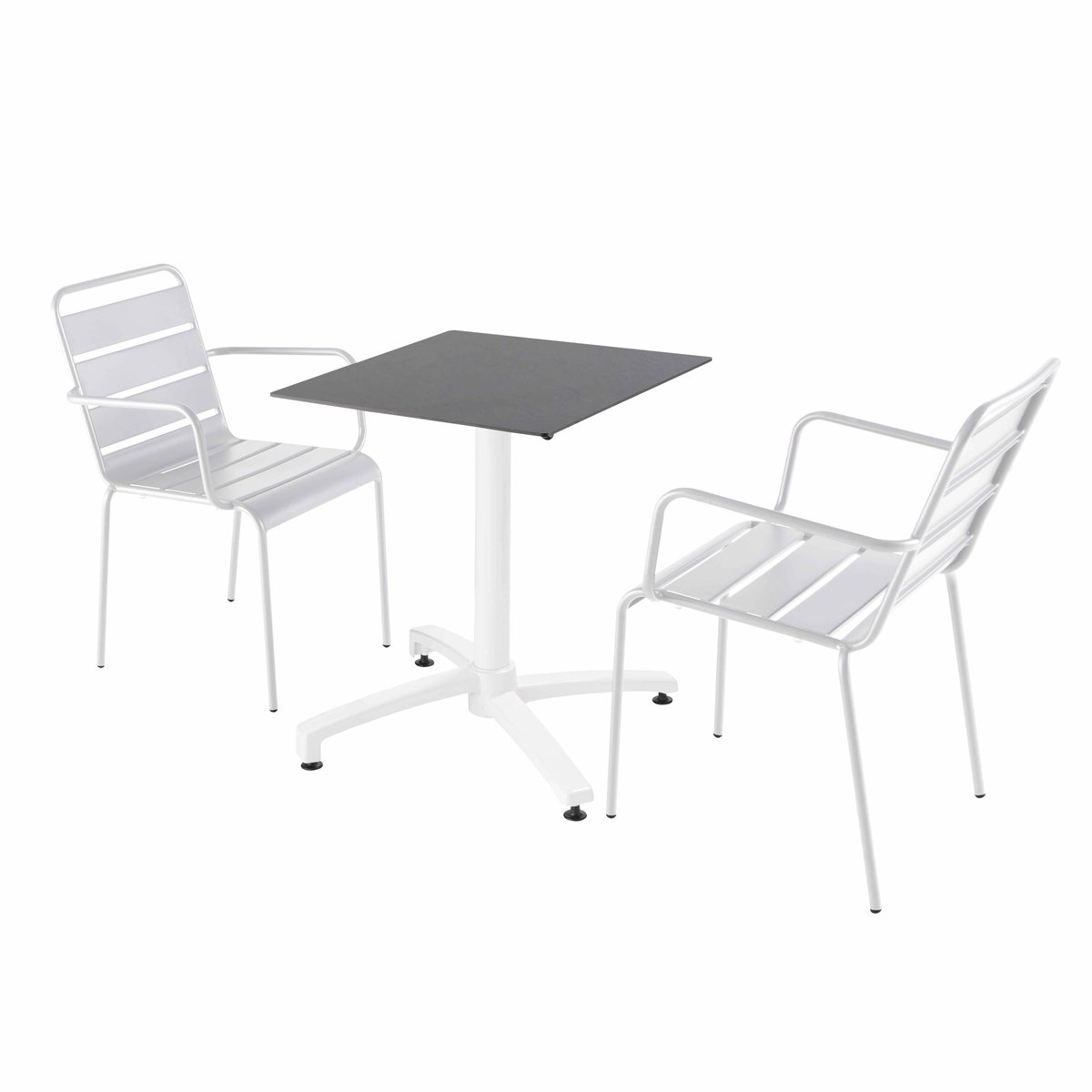 Table 60x60 cm inclinable stratifiée avec pied blanc et chaises en métal, OPERA blanc, OVIALA