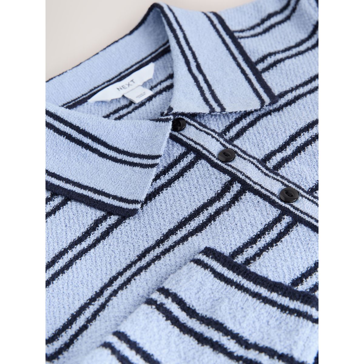 Polo aspect maille à manches longues rayures bleu/noir, NEXT