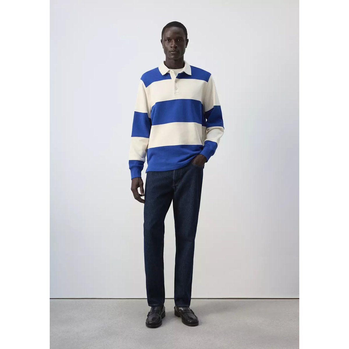 Sweat 100 % coton rayures bleu encre, MANGO MAN