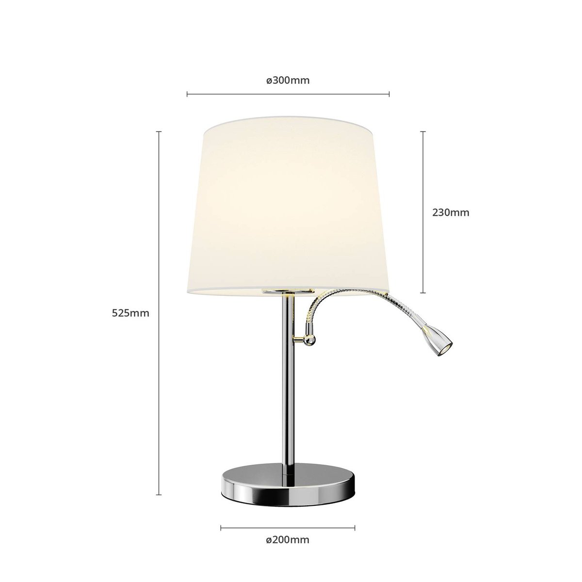Lampe à poser en textile moderne, Benjiro blanc, chrome, LINDBY