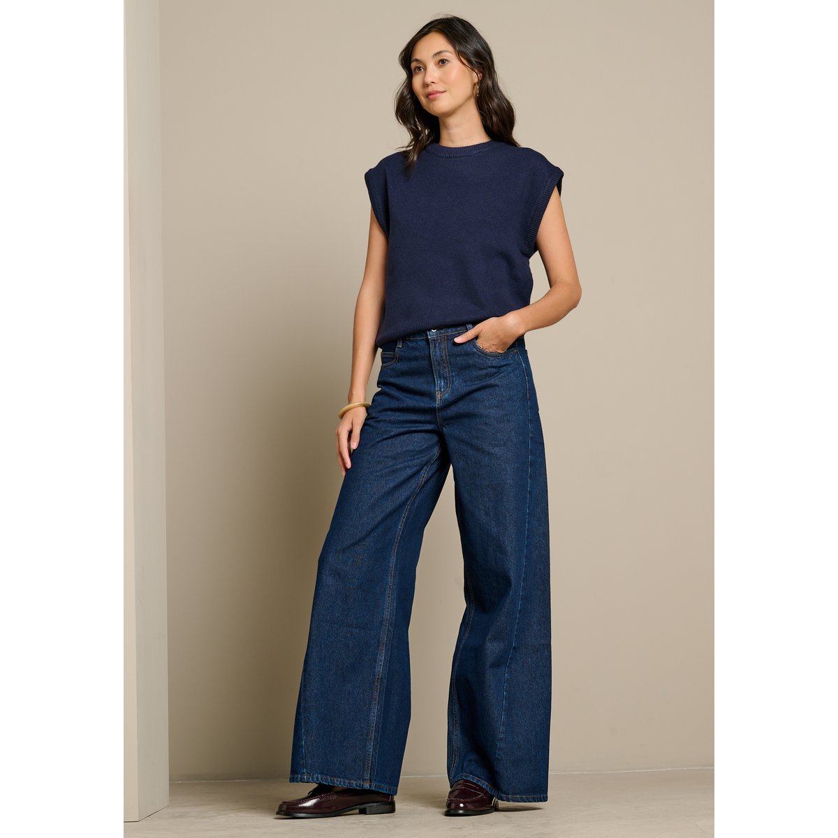 Jean large taille haute dark blue, LOLALIZA