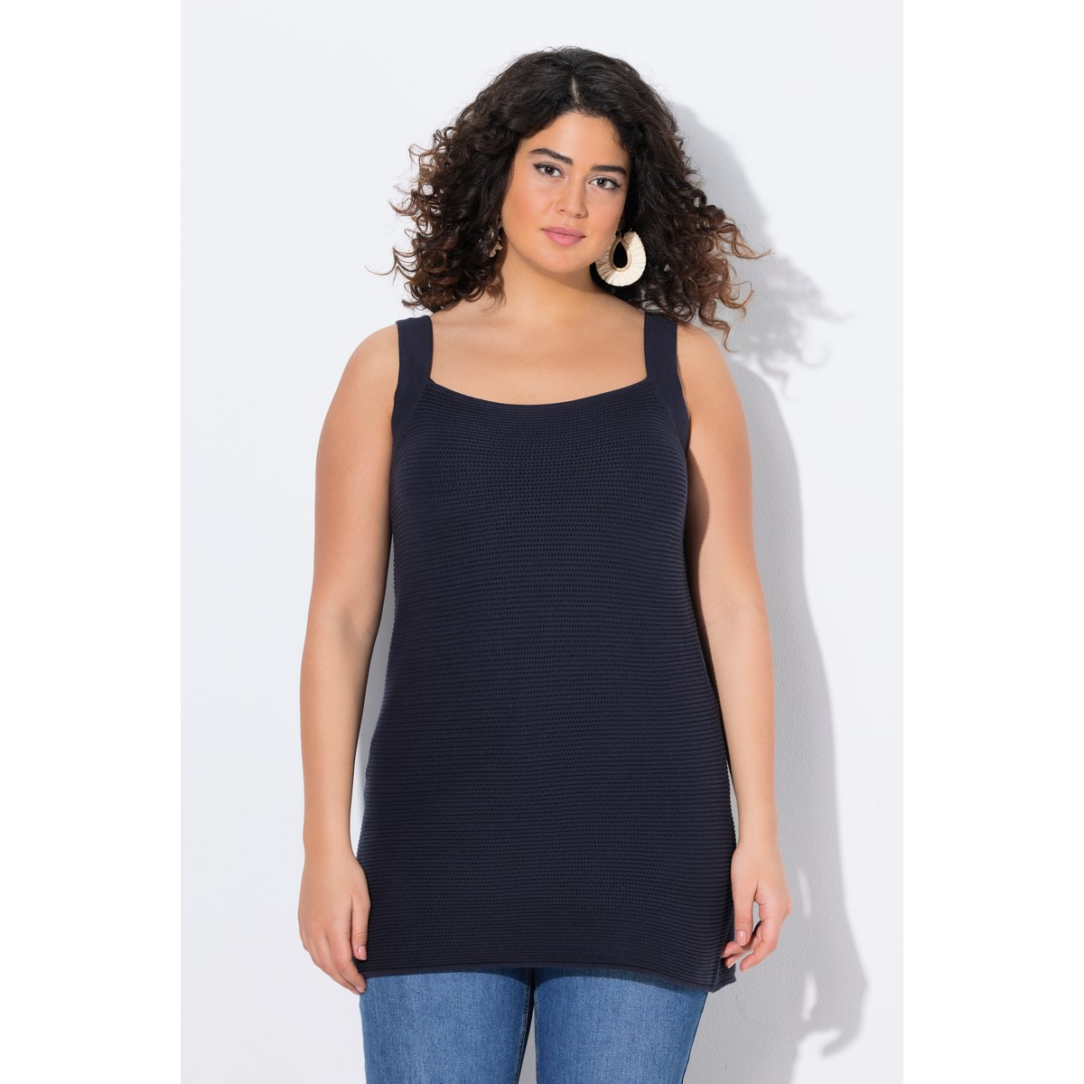 Débardeur en maille. Décolleté carré. Coton marine, ULLA POPKEN