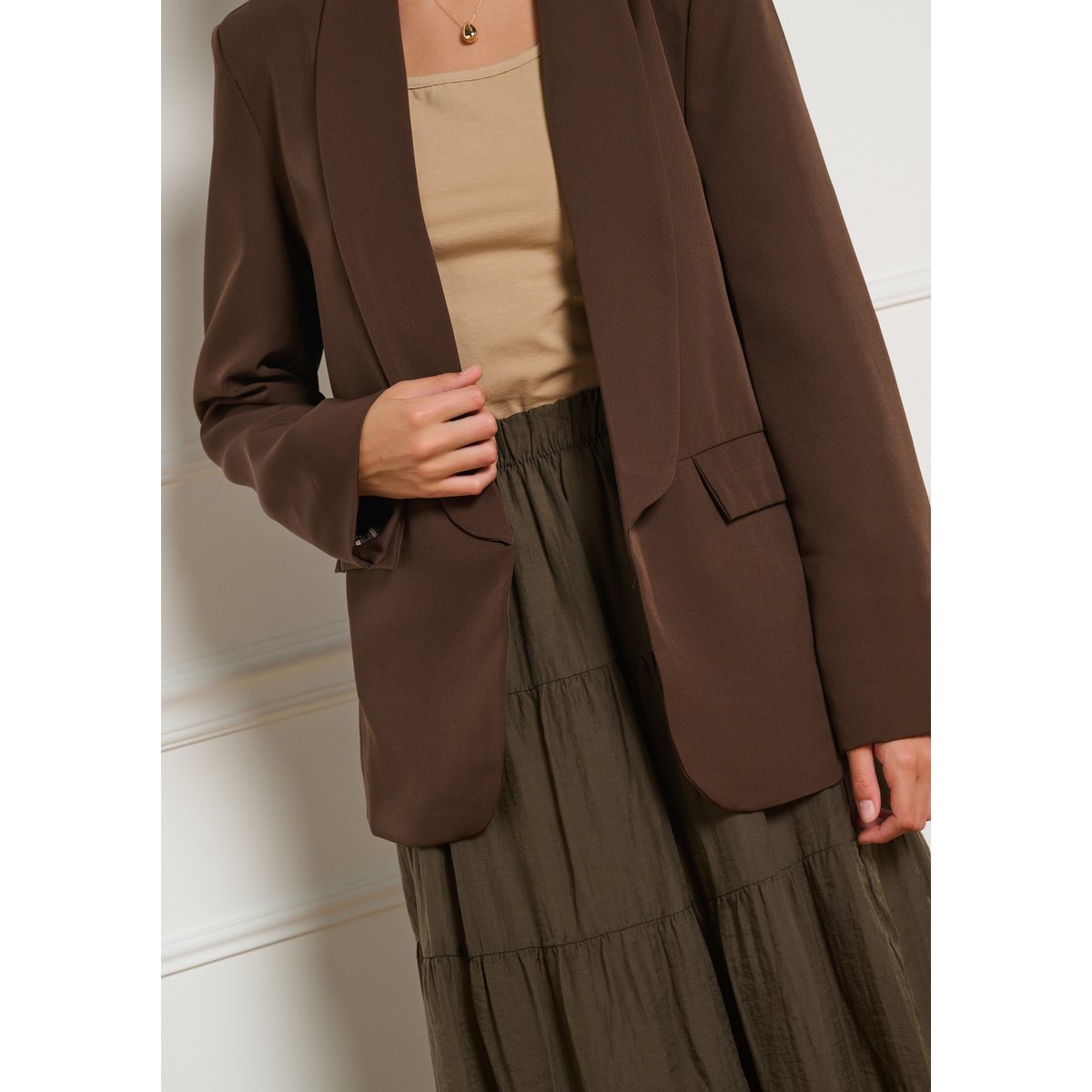 Blazer ouvert brun fonce chocolate, LOLALIZA
