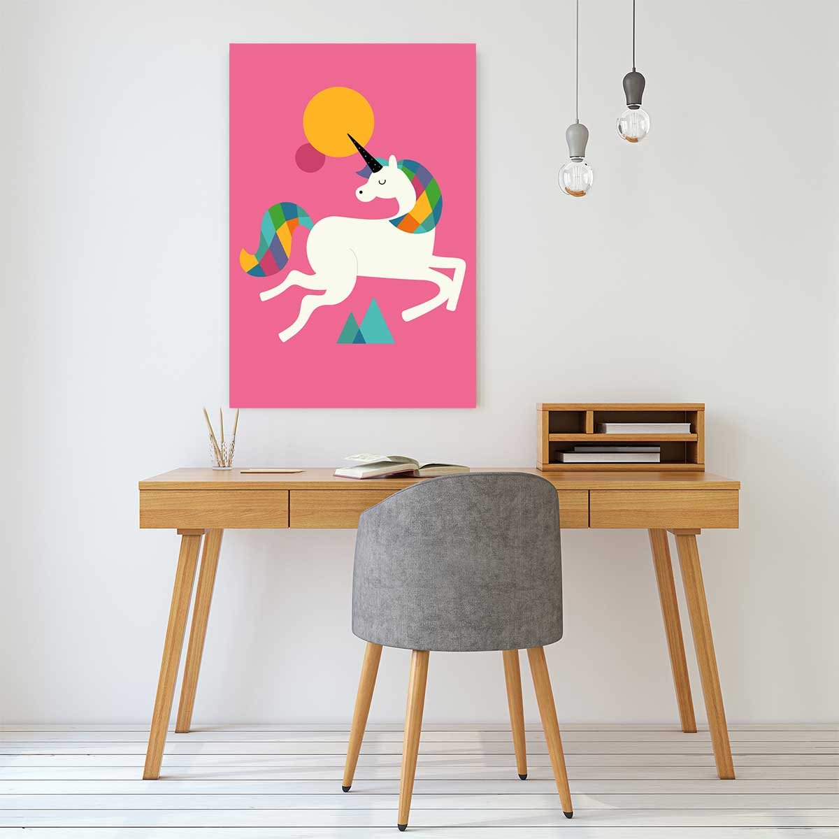 Tableau licorne rose toile imprimée, HEXOA
