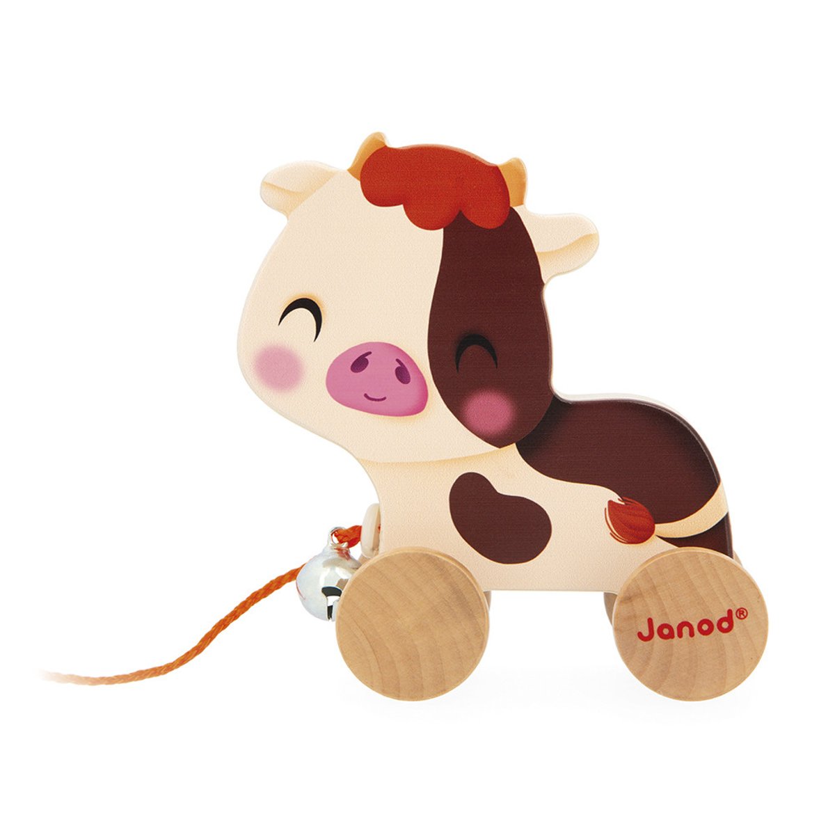 Jouet À Tirer En Bois, Vache À Promener couleur unique, JANOD