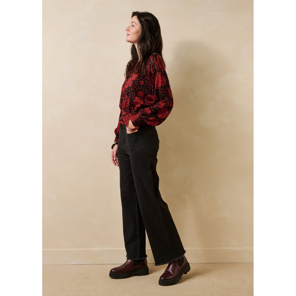 Pull manches longues en laine col rond bordeaux, LA FEE MARABOUTEE