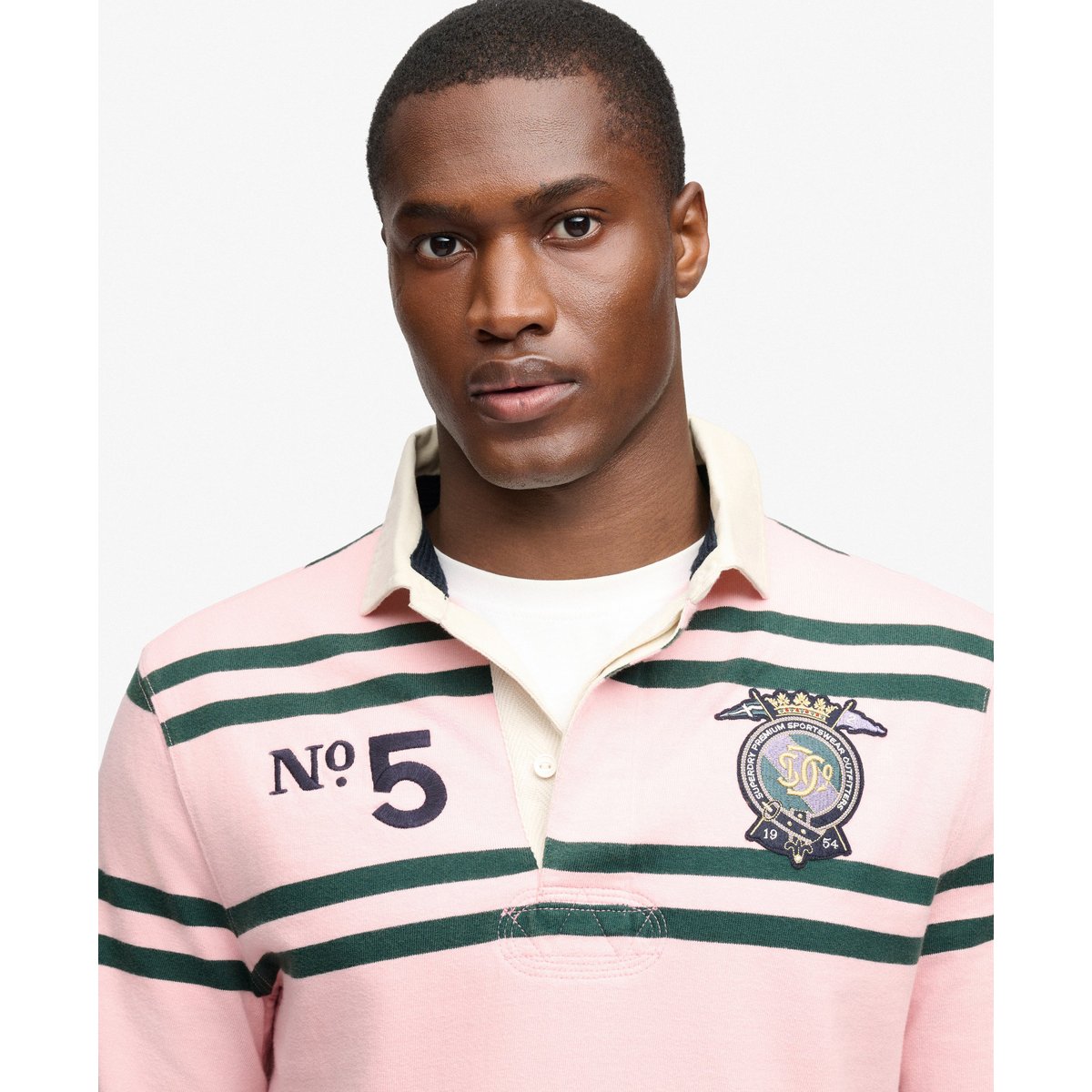 Top Rugby Double Emblem Coupe Décontractée rayures duo rose, SUPERDRY