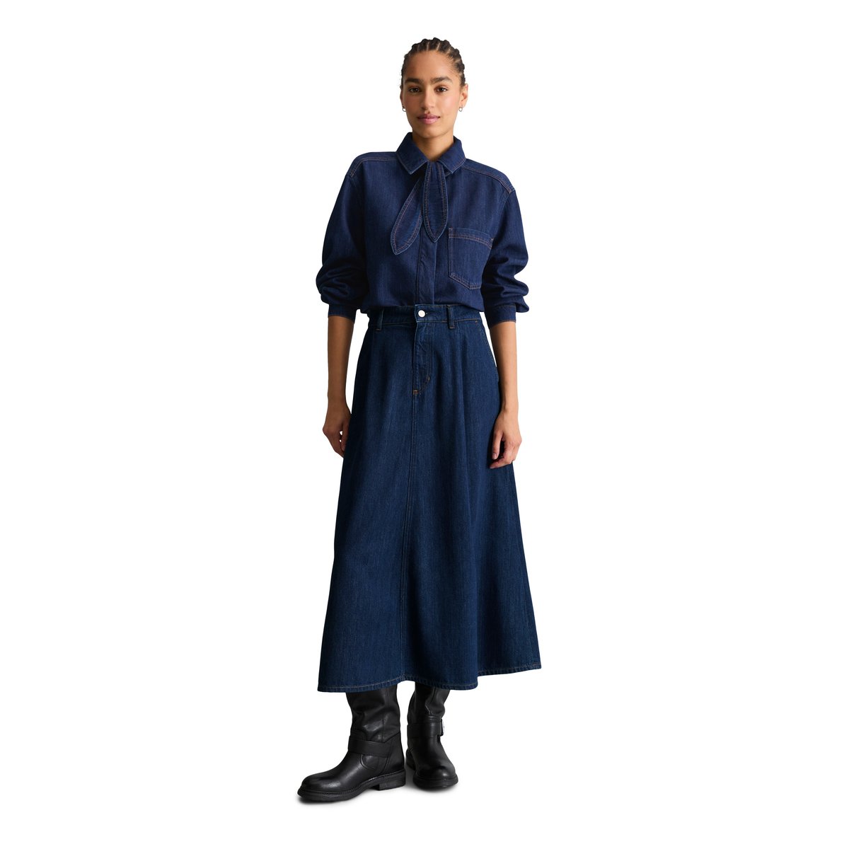 Chemisier en jean court réalisé avec Orange Fiber bleu, MARC O’POLO DENIM