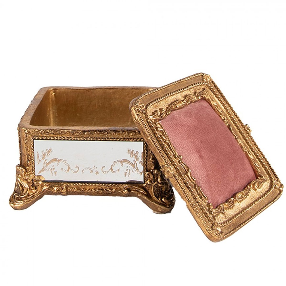 Boîte à bijoux polyrésine dorée et miroirs avec coussin velours rose 12x12x7cm doré, WADIGA