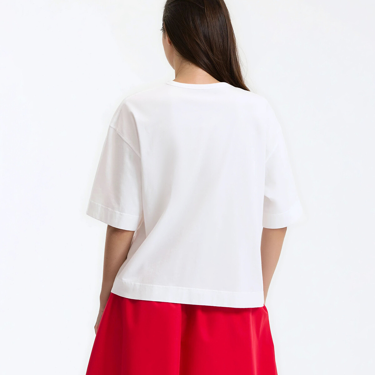 Loose Oversize Cotton Short Sleeve T-Shirt with Crew Neck white, LA REDOUTE COLLECTIONS