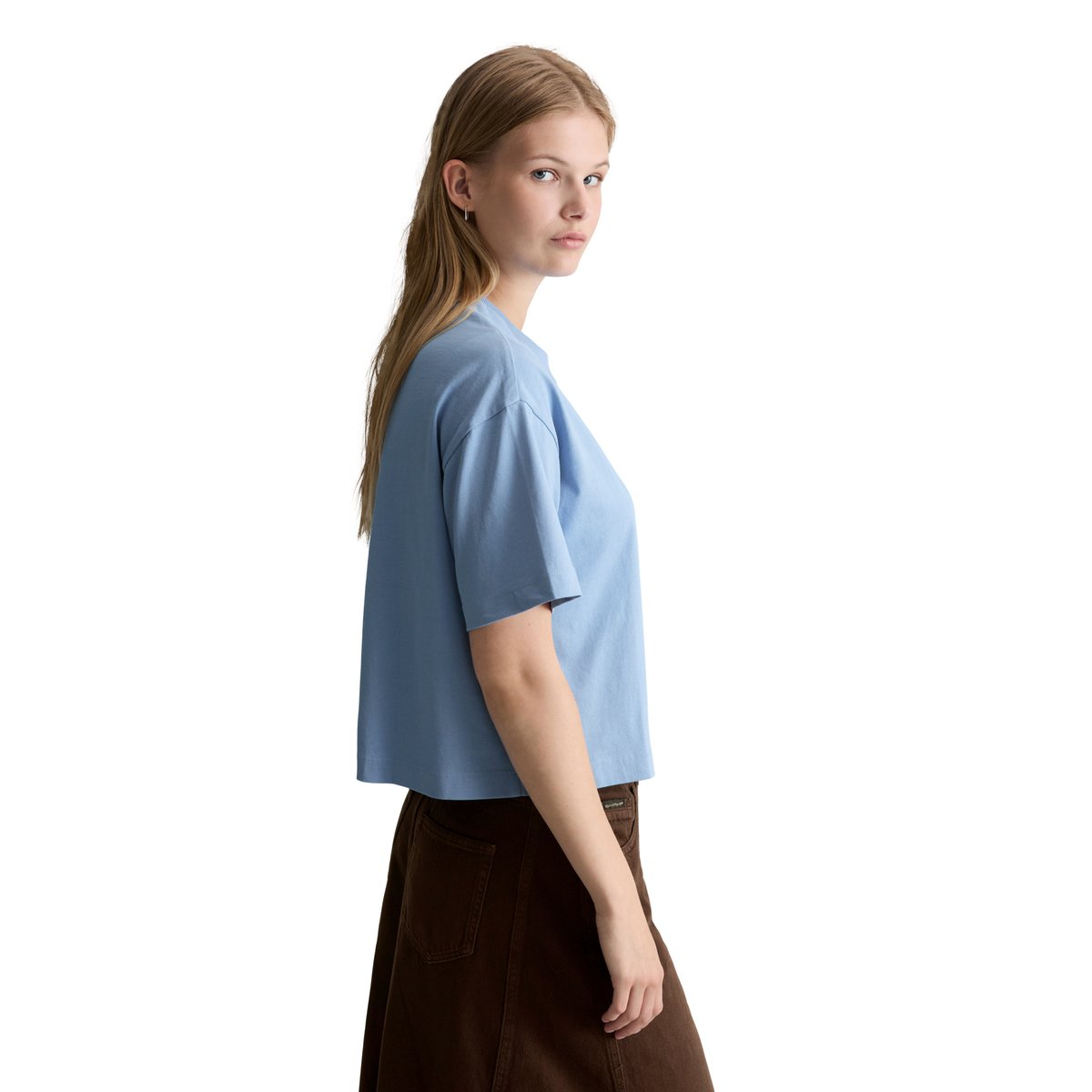 T-shirt à logo relaxed en coton organique bleu moyen, MARC O’POLO DENIM