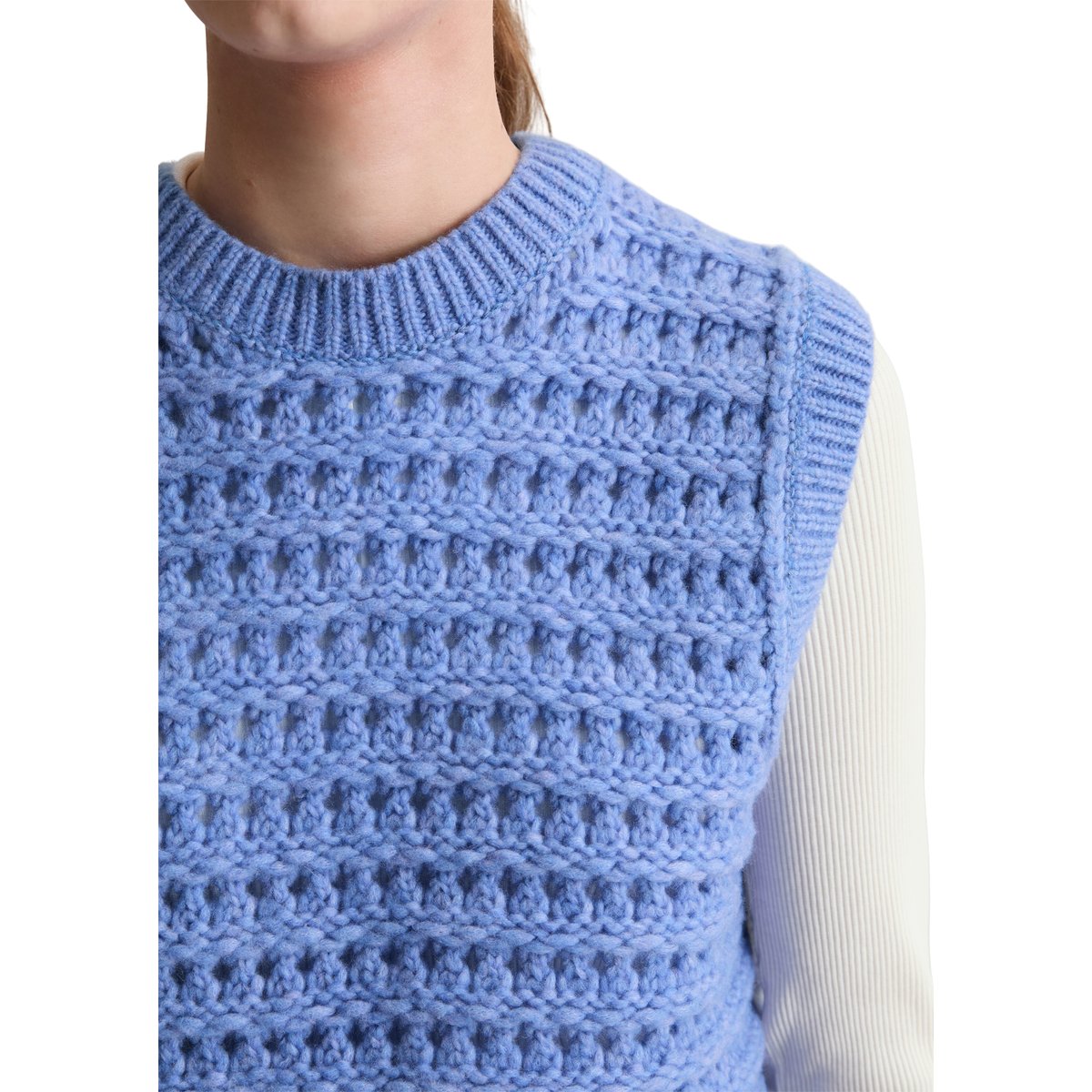 Pull-over régulier en doux mélange de laine vierge bleu moyen, MARC O’POLO DENIM