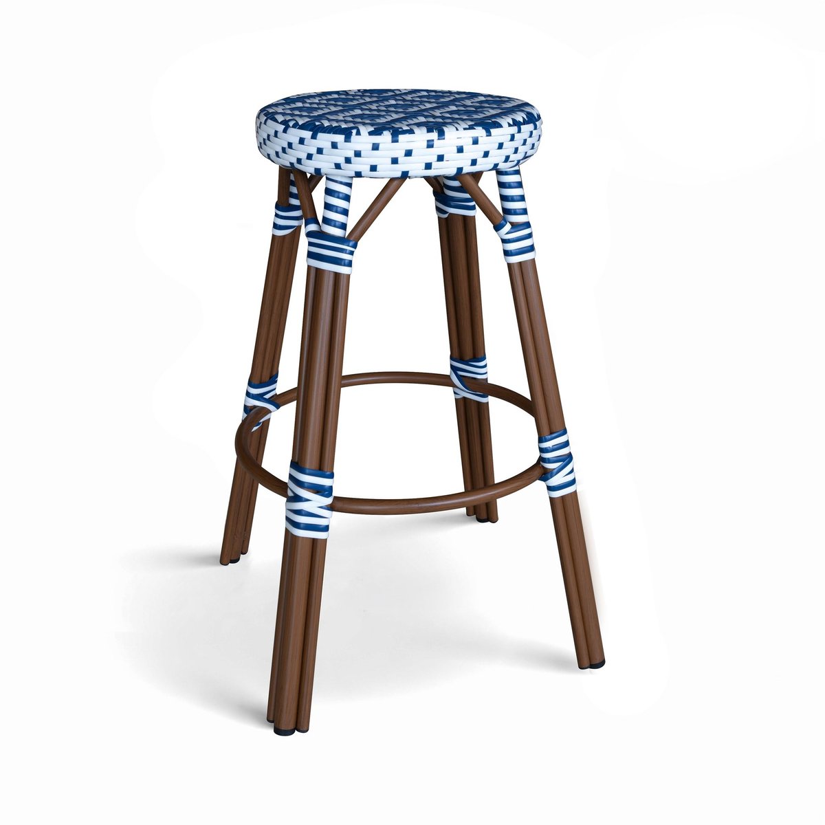 Tabouret de bar effet rotin naturel, SCALA bleu, NOW'S HOME