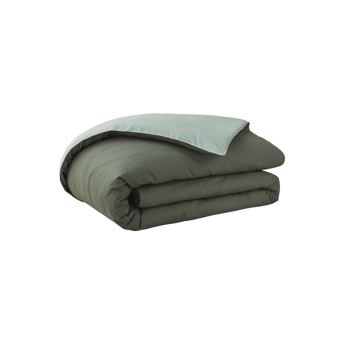 Parure de lit bicolore en coton, taies carrées, BONS JOURS vert palme/ vert aloe, ESSIX