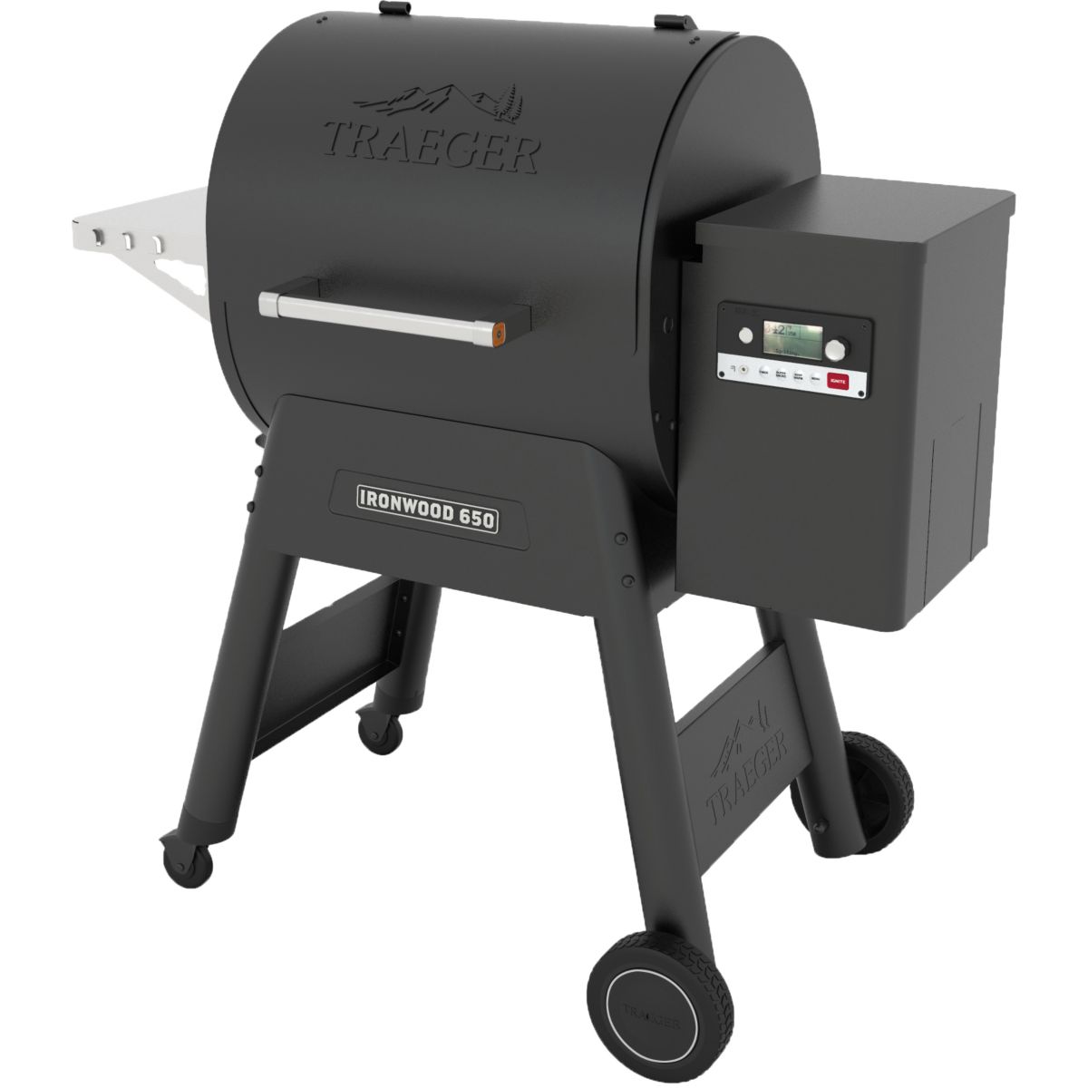 Barbecue pellet Ironwood 650 noir sur chariot, grille haute 56x26.5 cm, grille basse 56x48 cm couleur unique, TRAEGER