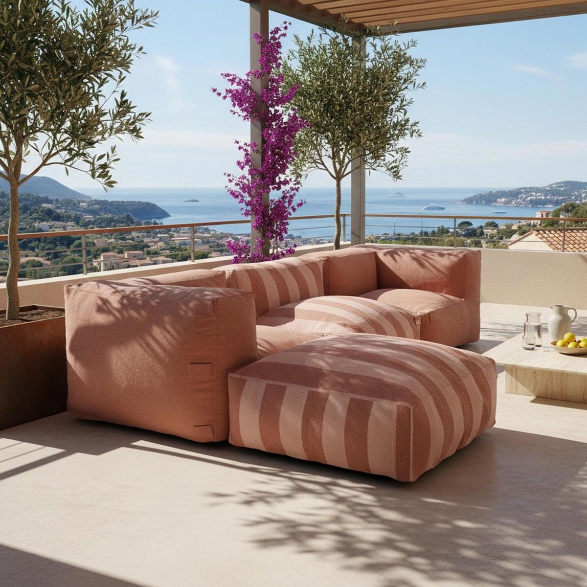 Fauteuil d'angle pour salon de jardin modulable, MIXI terracotta, OVIALA