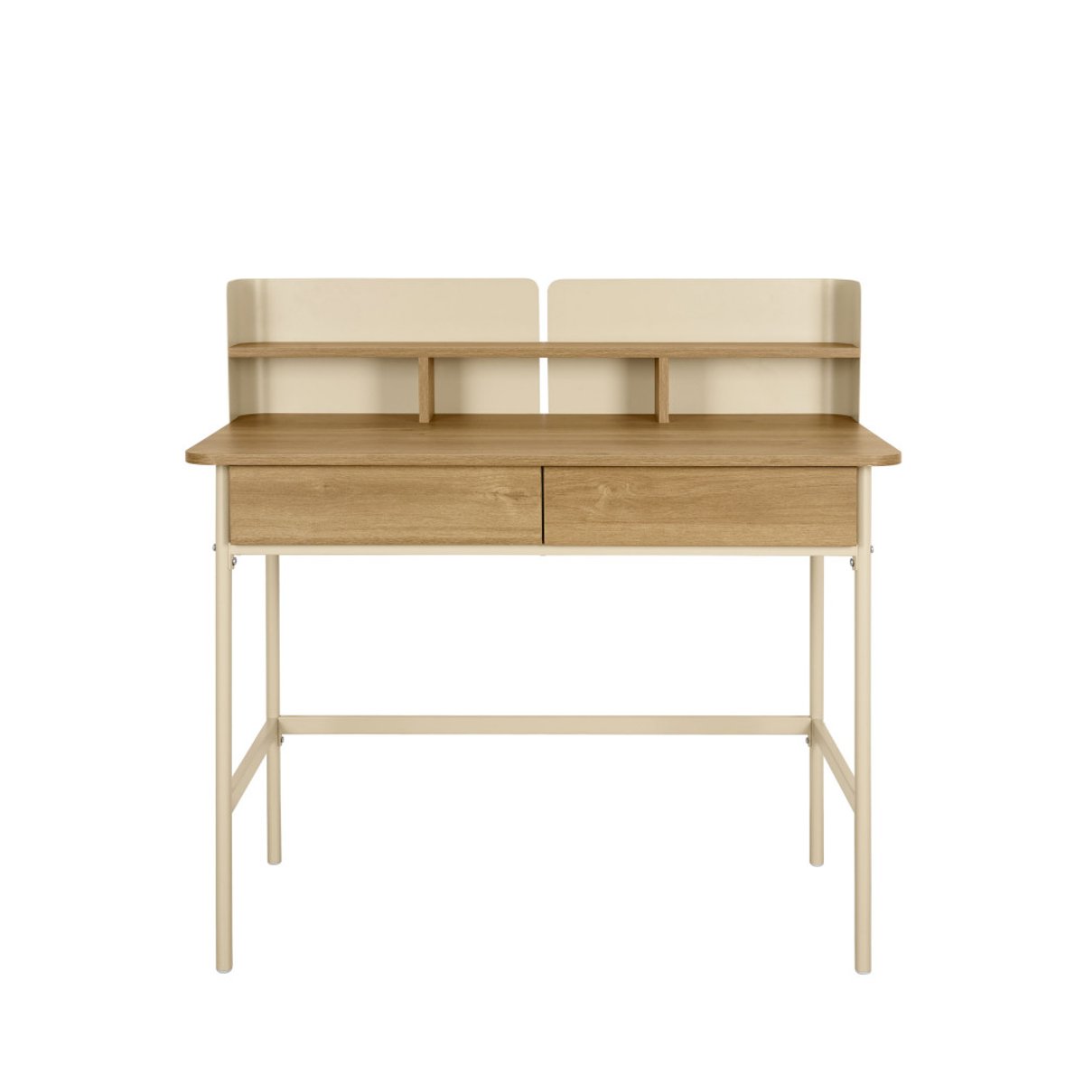 Bureau 2 tiroirs en bois et métal L100cm- COPA beige, DRAWER