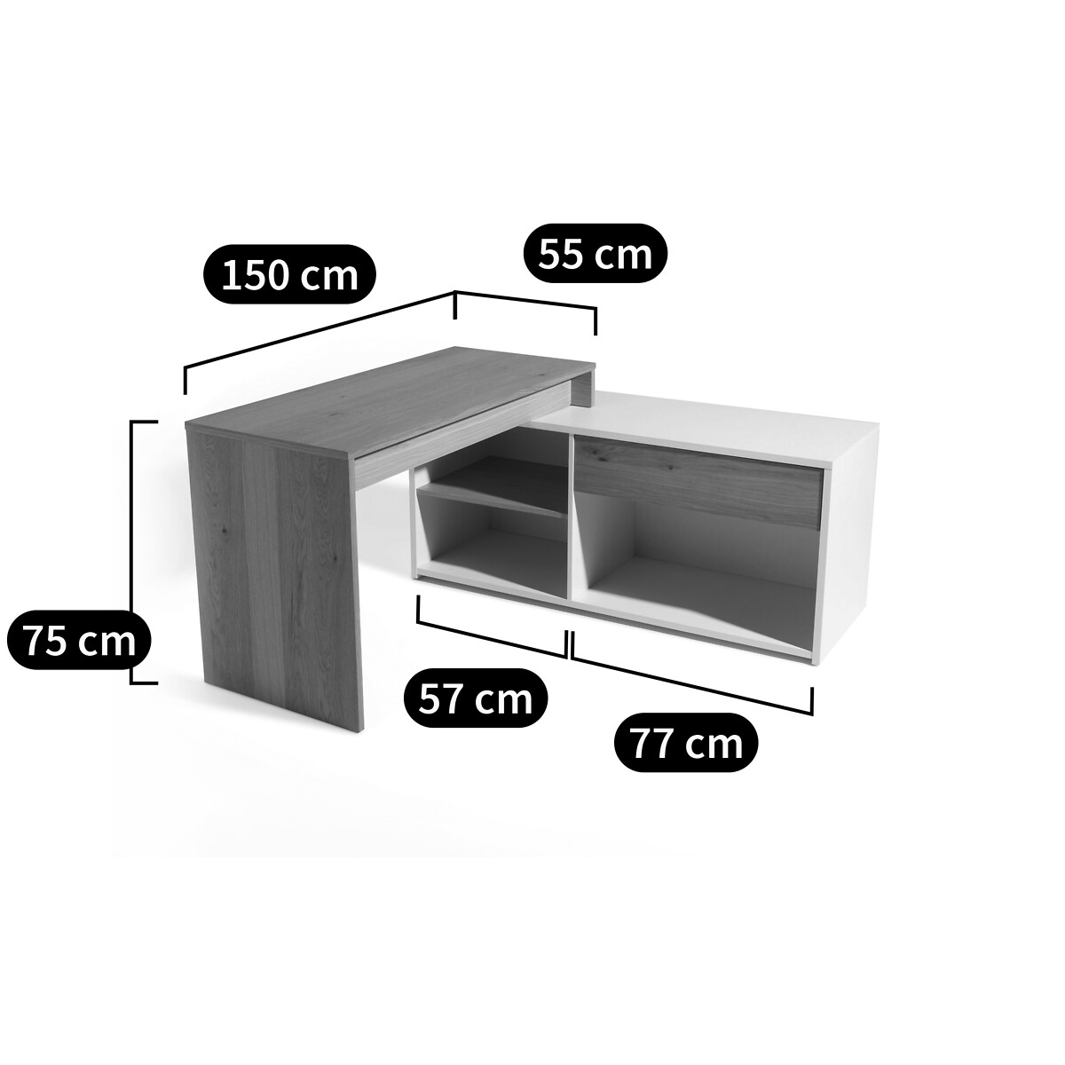 Bureau d'angle modulable, MADDO chêne/blanc, LA REDOUTE INTERIEURS