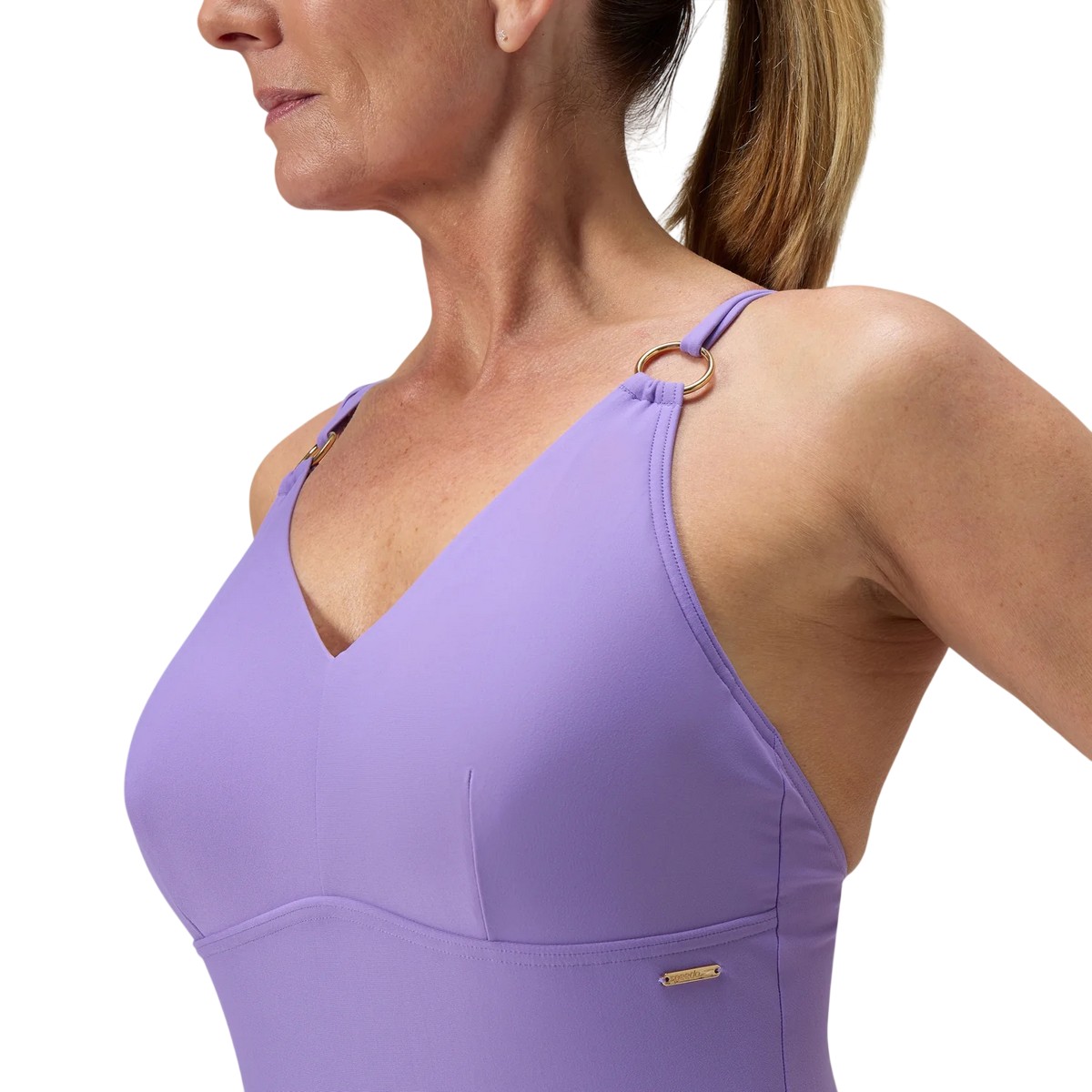 Maillot de bain 1 pièce uni à col V et bretelles ajustables violet, SPEEDO