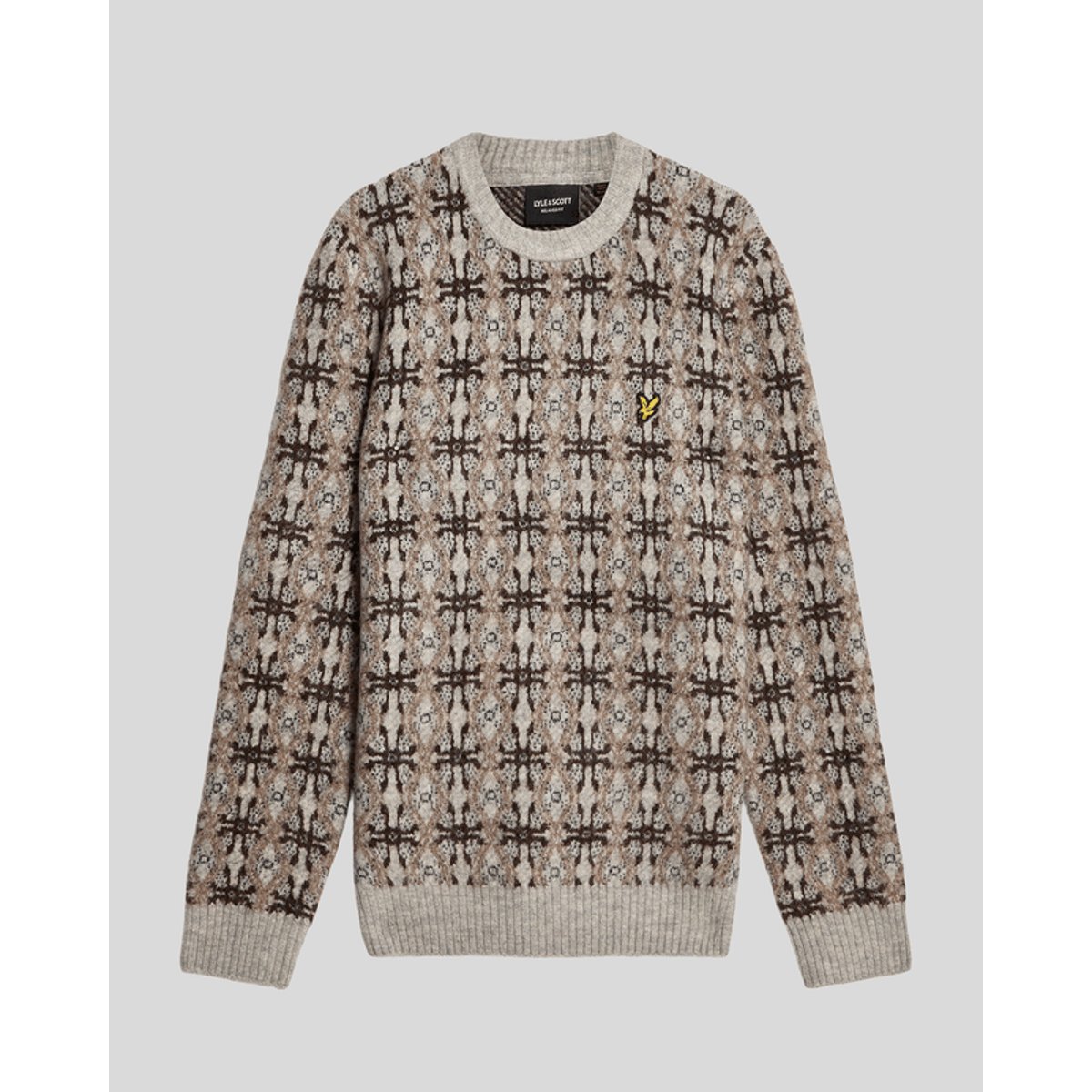 Pull brossé intarsia en maille gris clair chiné, LYLE & SCOTT