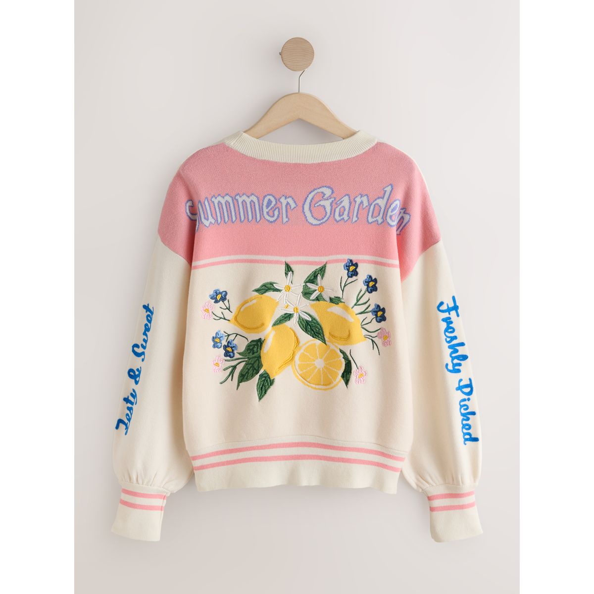 Sweat aspect maille à motif citron écru/rose, NEXT