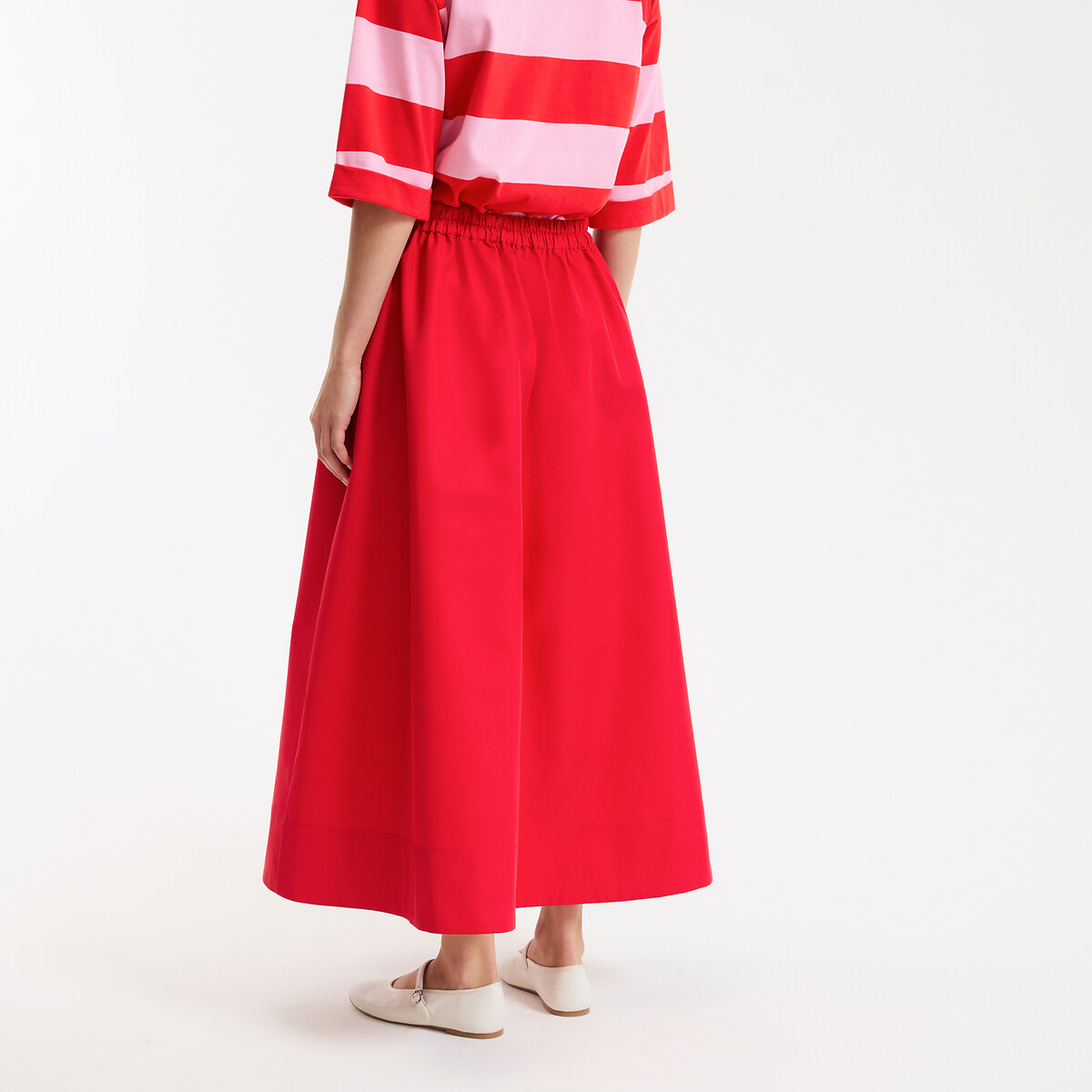 Jupe évasée, coton mélangé, longue rouge, LA REDOUTE COLLECTIONS