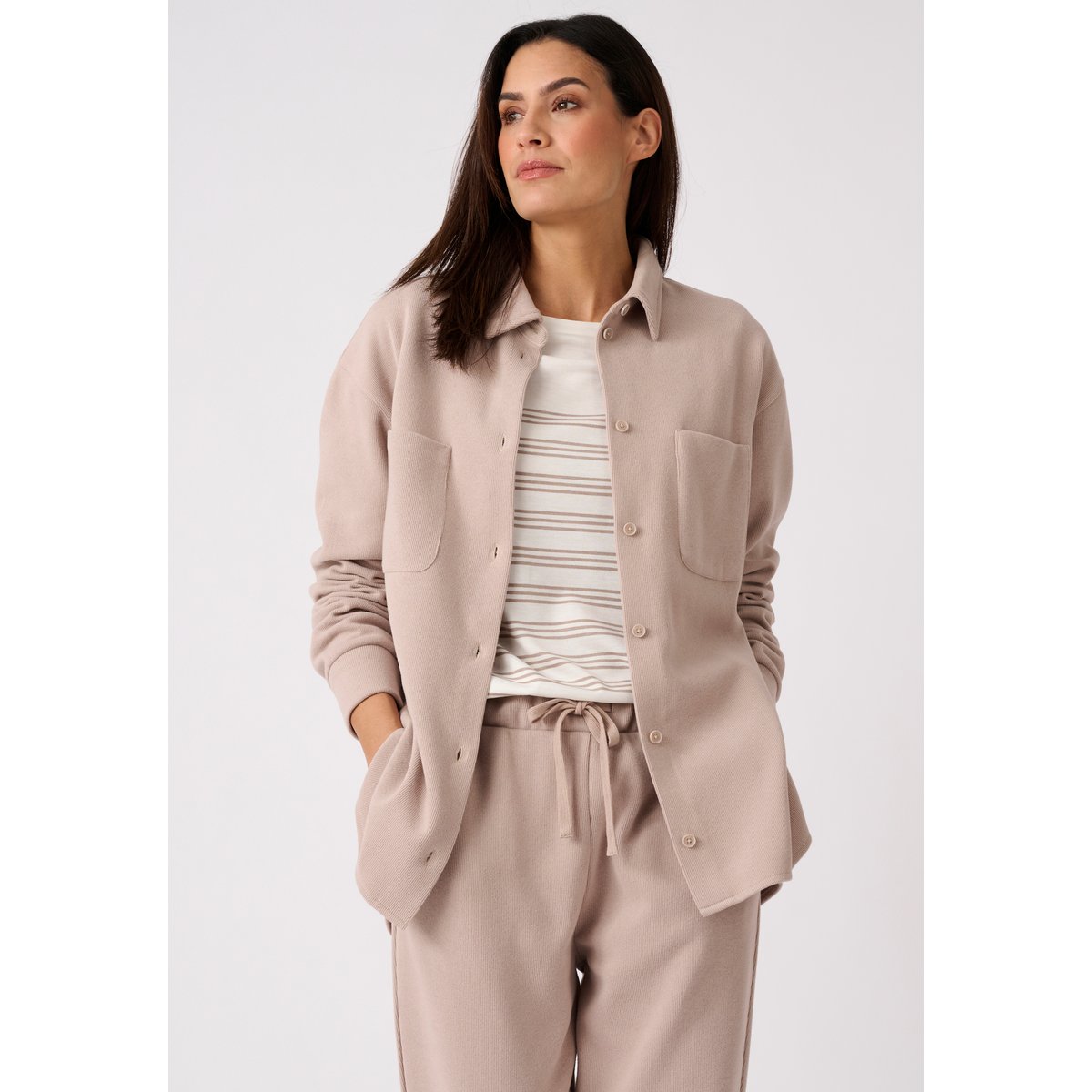 Surchemise en maille côtelée gris taupe, DAMART