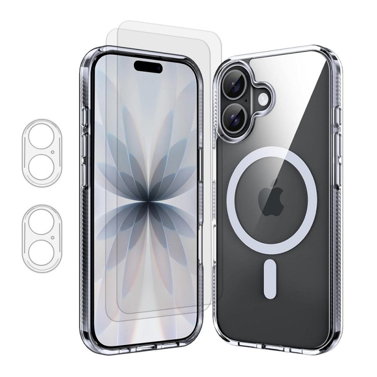 Coque Anti-choc compatible Magsafe pour iPhone 17 Transparente + 2 protections écran et 2 protections objectif caméra transparent, EVETANE