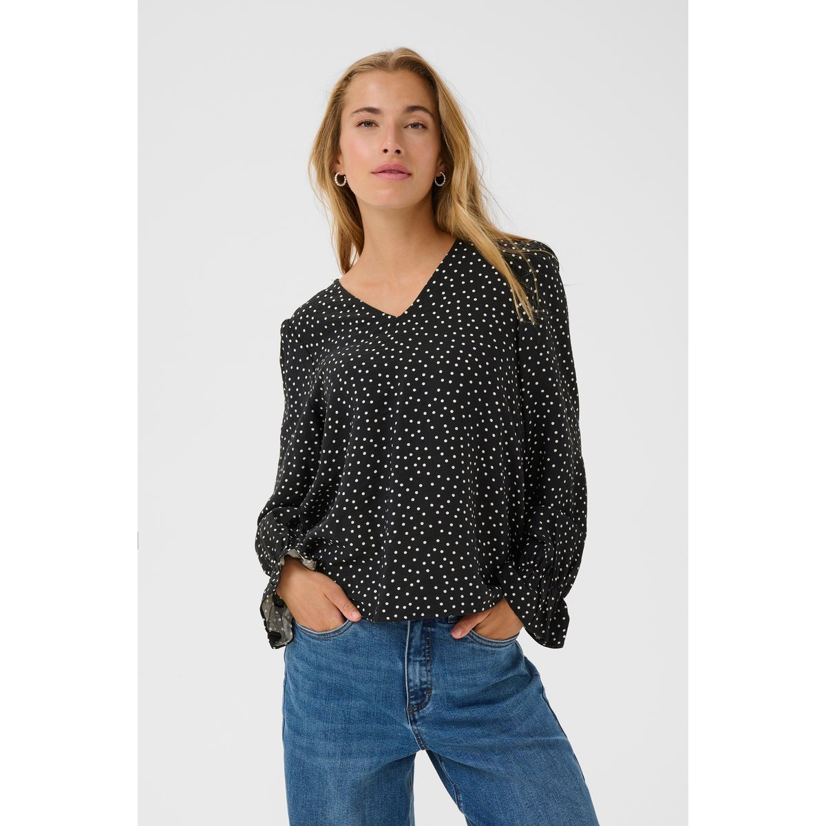 Blouse à manches longues noir blanc a pois, KAFFE