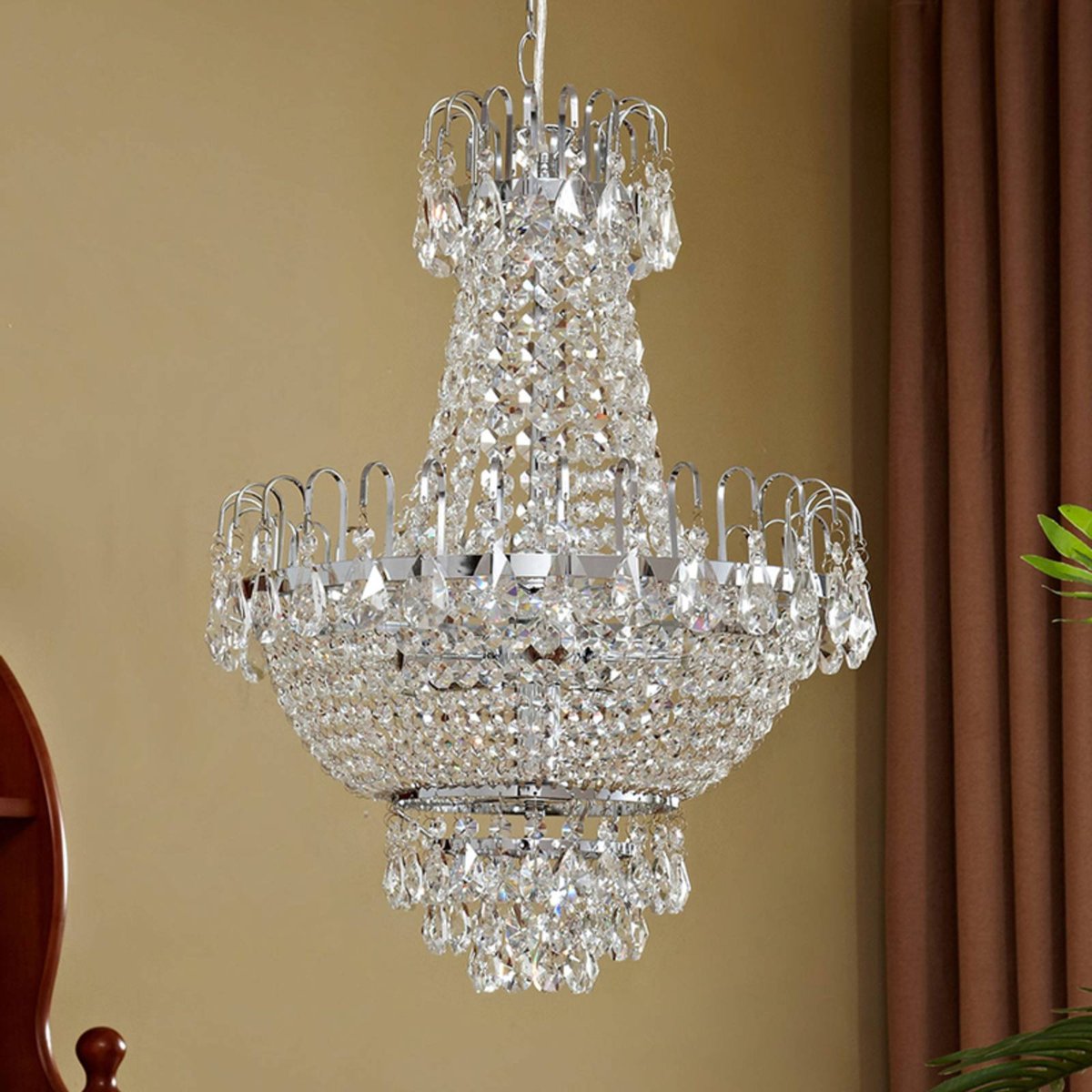 Suspension en cristal antique, Casparia chrome, transparent, LINDBY