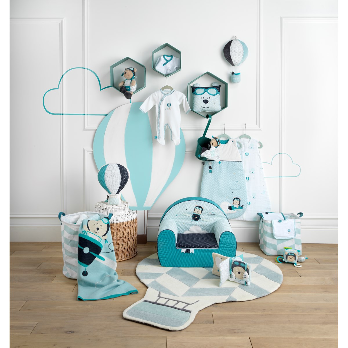 Doudou Mouchoir en velours bleu, SAUTHON