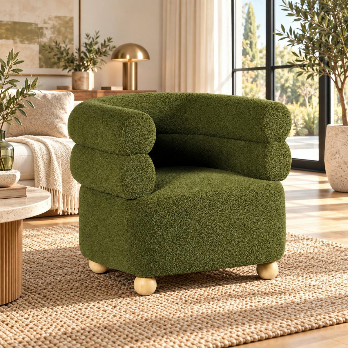 Fauteuil cabriolet tissu bouclette IENA vert, PIER IMPORT